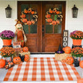 SEEKSEE Buffalo Plaid Rug 4' x 6' Orange and White Large Front Door Mat, Layering Area Rug, Halloween Rug for Outdoor Patio Entryway Indoor Living Room Kitchen Dining Room Decor
