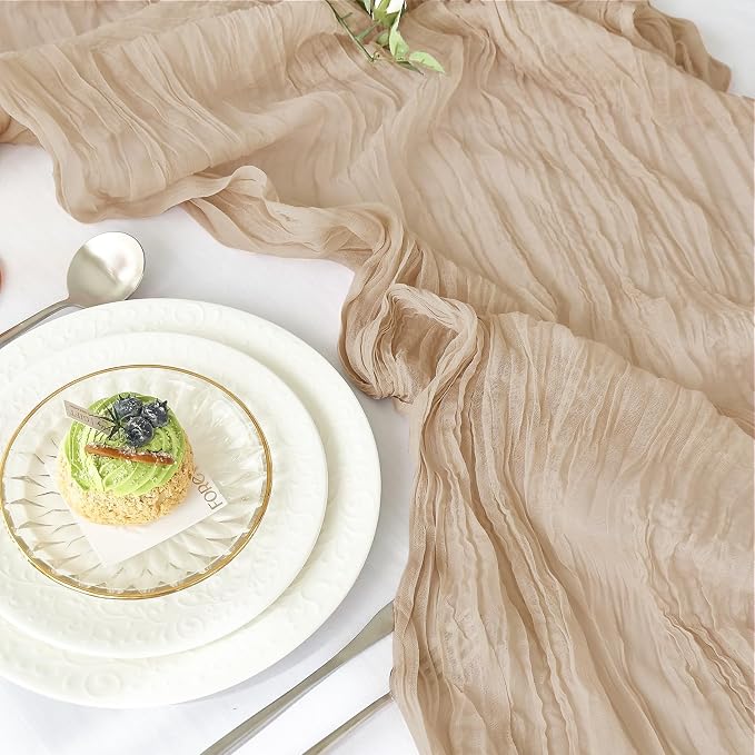 IVAPUPU Nude Table Runner 120 Inches for Wedding Birthday Party Home Decor | 4 Pcs Boho Gauze 10FT Cheesecloth Table Runners for Baby Shower Decorations Summer Garden Farmhouse