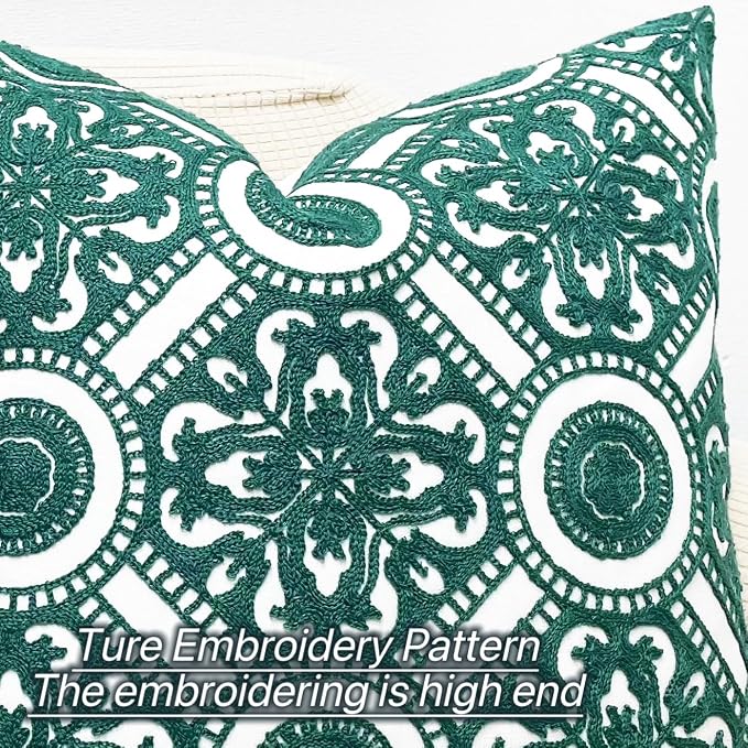 Slow Cow Embroidery Decorative Throw Pillow Cover Cushion Cover for Couch Sofa Bedroom Flower Pattern Pillowcase Accent Pillow Cover 18 x 18 Inches