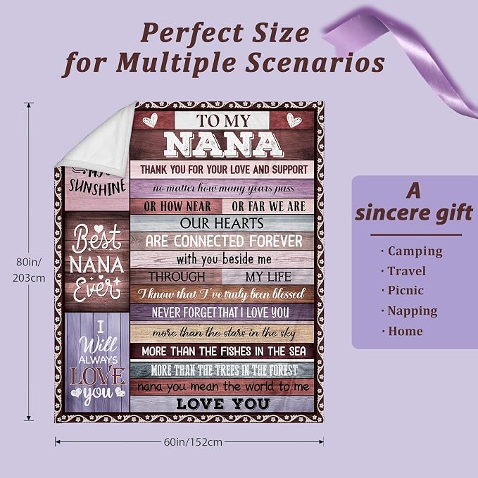 Nana Gifts, Nana Birthday Gifts, Gifts for Nana Blanket 80"x60", Best Nana Ever Gifts, Nana Gift from Grandkids, Nana Gfit for Grandma, Nana Gift for Christmas Mothers Day