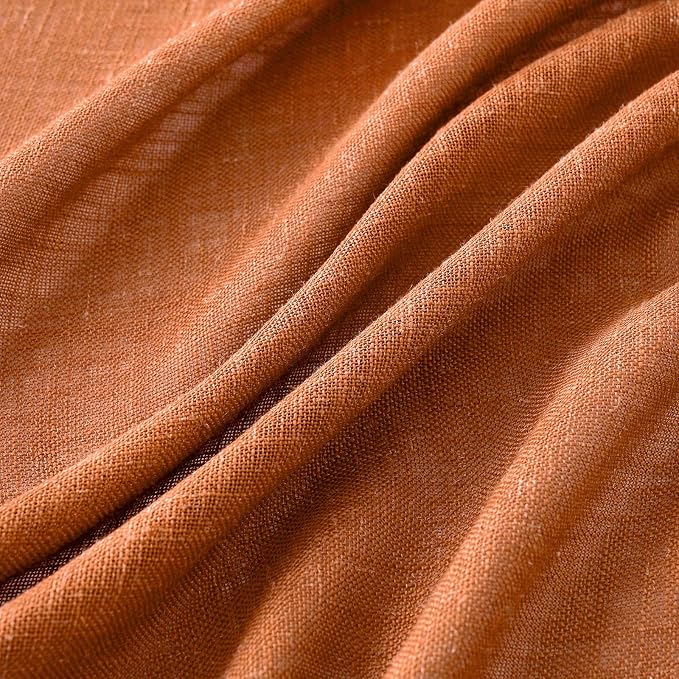 MIULEE Orange Fall Curtains 52x84 Inch 2 Panels for Bedroom Living Room | Soft Thick Linen Textured Window Drapes, Semi Sheer Light Filtering, Back Tab Rod Pocket, Burlap Look Fall Boho Decor