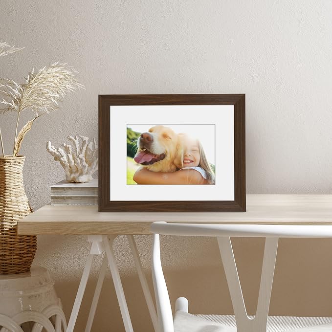 Americanflat 8x10 Picture Frame with Shatter-Resistant Glass - Use as 5x7 Frame with Mat or Display 8x10 Photo Without Mat - Signature Collection - Picture Frames for Tabletop and Wall - Walnut
