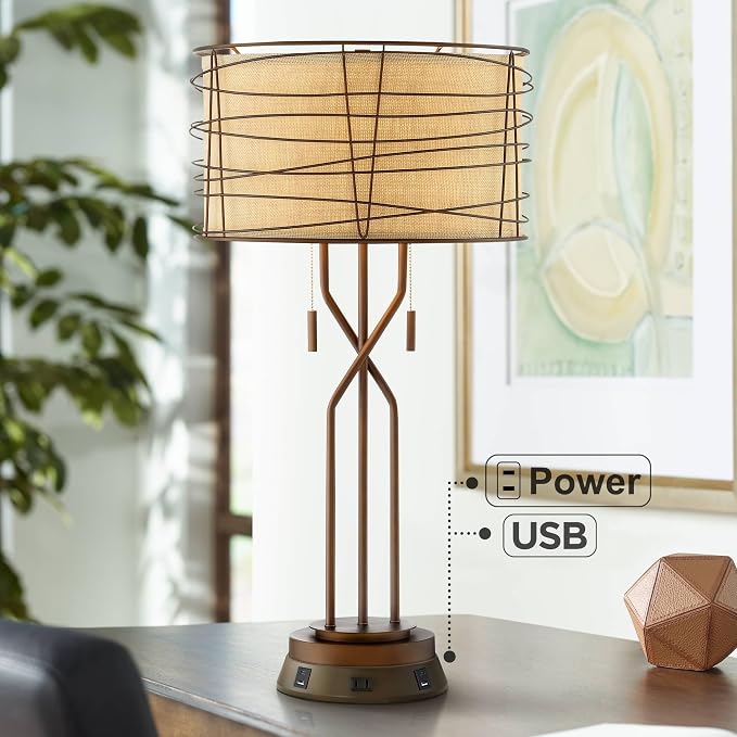 Marlowe 28.75" Tall Table Lamp Bronze Brown Metal USB Workstation Base