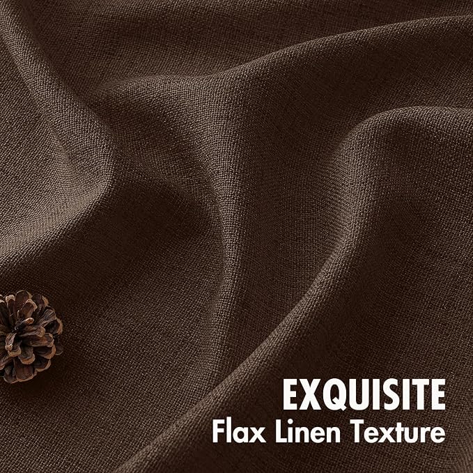 MIULEE Faux Linen Curtains 72 Inch Length 2 Panels Natural Semi Sheer Curtain with Back Tab Rod Pocket, Light Filtering Window Privacy Burlap Drapes for Living Room Bedroom 42W x 72L Dark Brown