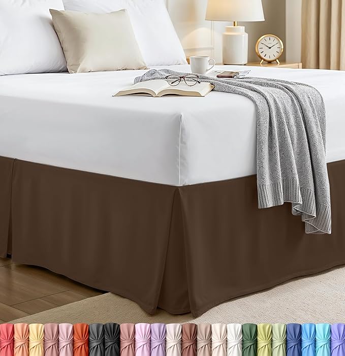Full Bed Skirt, Hides Under-Bed Storage 16 Inch Drop, Pleated, White | Easy Fit Design, Shrinkage & Fade Resistant, Hotel Style, Microfiber Durable Fabric, Machine Washable