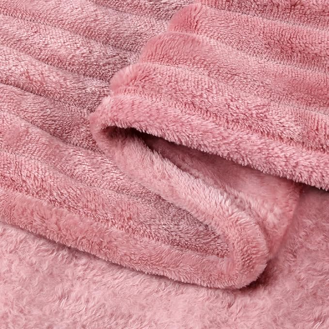 BEDELITE 3D Ribbed Jacquard Pink King Size Blankets for Bed, 108x90 Inch | Soft Warm Decorative Fluffy Blanket, Cozy Fuzzy Lightweight Plush Fleece Throw Blankets for Bed, Room Decor, Gift for Women