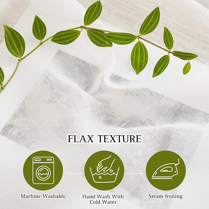 NICETOWN Semi Sheer Linen Curtains Flax Textured for Living Room, Grommet Vertical Drapes Natural Privacy Sheer Panels with Light Filter for Villa/Cottage, W52 x L84, Ivory, 1 Pair