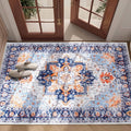 Blue 3x5 Entryway Rug, Non Slip Indoor 3x5 Washable Rug | Soft faux wool, machine washable & stain resistant. Non-slip rubber backing, low pile. For entryway, kitchen, hallway.