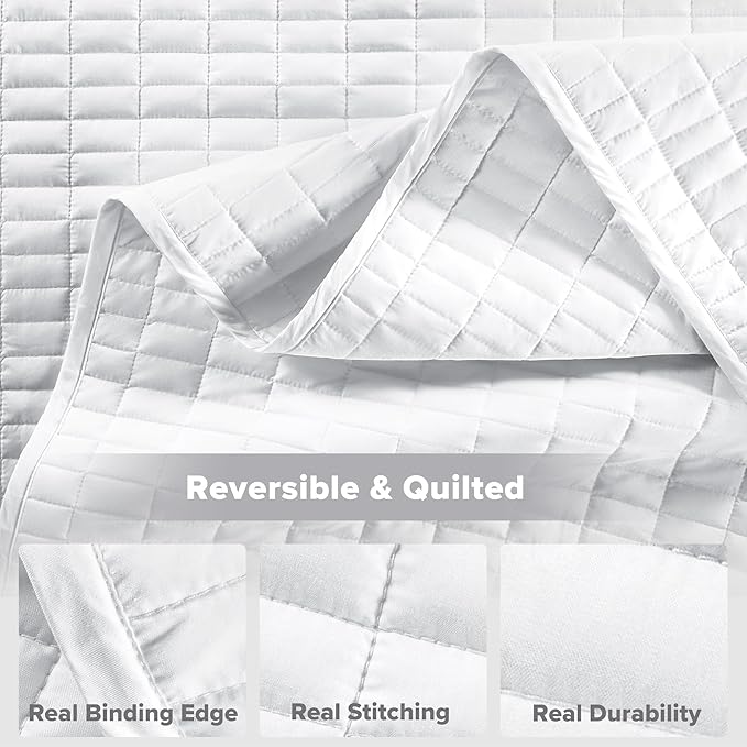 Comfort Spaces Oversized Bedspread King Quilt Set 3 Piece 120 x 118 White | Coverlet for Summer Soft Cozy Lightweight All Season Quilted Extra Layer with Matching Sham, Bedroom Decor OEKO-TEX Certified
