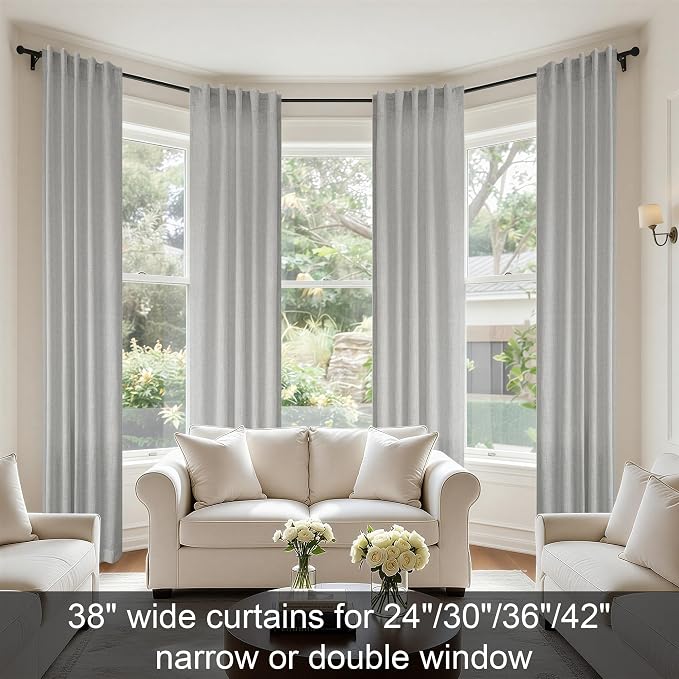 Grey Curtains 38 Inch Wide for Bedroom 2 Panels Rod Pocket Back Tab Loops Semi Privacy Sheer Linen Cotton Textured Light Filtering Light Gray Curtains for Living Room Farmhouse Decor 38 Width 96 Long