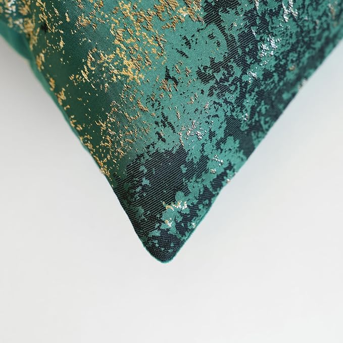 THE-TINOART Pack of 2 Modern Christmas Throw Pillow Covers 12x20, Green and Gold Jacquard Woven Pillow Covers, Luxury Holiday Decor for Couch Sofa Bed