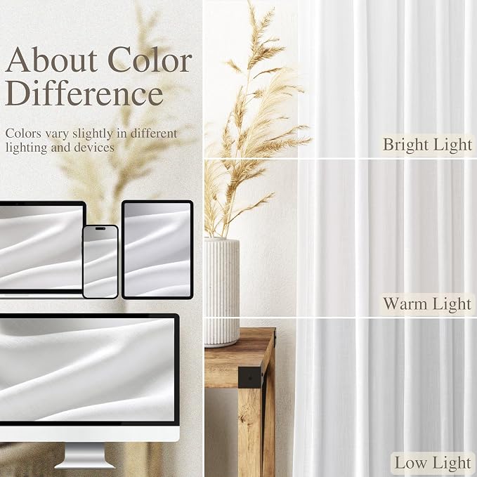White Kitchen Cafe Curtains 45 Inch Length 2 Panel Set Back Tab Pocket Semi Sheer Light Filtering Short Curtain Natural Farmhosue Small Curtains for Basement Window Bathroom Living Room 52x45