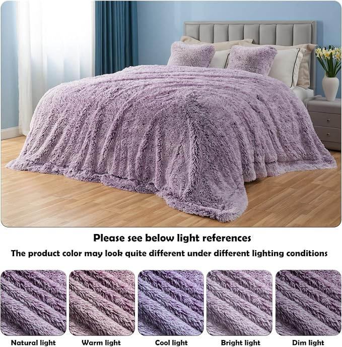 GONAAP Fuzzy Faux Fur Twin Blanket for Couch, Frosty Purple, 60"x80" | Warm Cozy Plush Shaggy Decorative Reversible Thick Non-Heated Fleece Blanket for Sofa Bed, Gift for Women Men, All Season Use