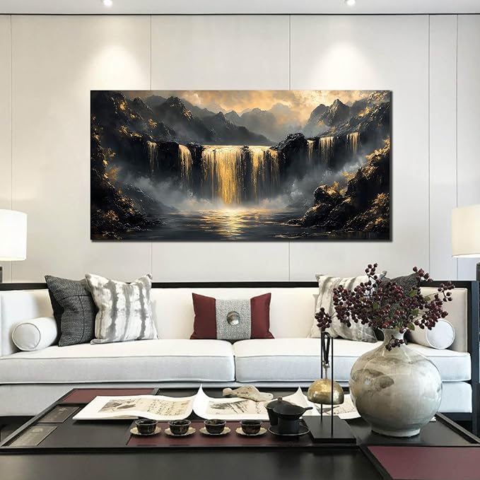HUBOSKN Waterfall Wall Art for Living Room Large Size - Mountain Canvas Wall Art for Office - Modern Art Wall Decor for Bedroom Size 29" x 59"