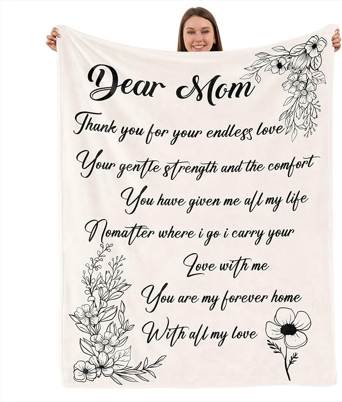 TURMTF Soft Fleece Blanket, Dear Mom Gratitude Quote Floral, 55"x70" | Cozy Warm Throw, For Sofa Bed Couch, Thoughtful Gifts for Mom, Mother's Day Valentines Day Birthday Christmas