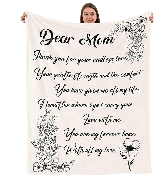 TURMTF Soft Fleece Blanket, Dear Mom Gratitude Quote Floral, 55"x70" | Cozy Warm Throw, For Sofa Bed Couch, Thoughtful Gifts for Mom, Mother's Day Valentines Day Birthday Christmas