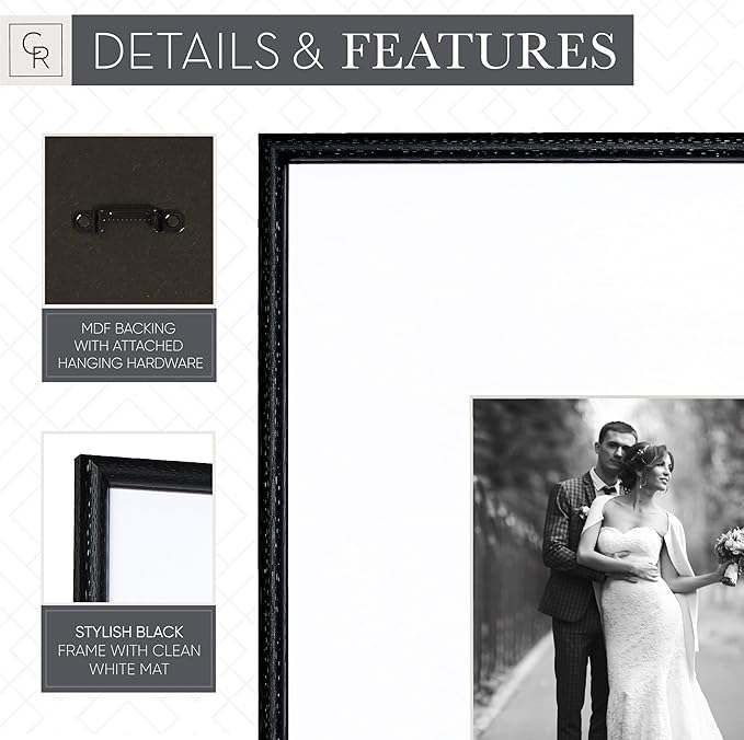 Arcadia Gallery Wall Frame Set, 16x20 and 16x16 Inch Matted Frames, 8x10 and 5x7 Inch Display, Black, 8 Piece
