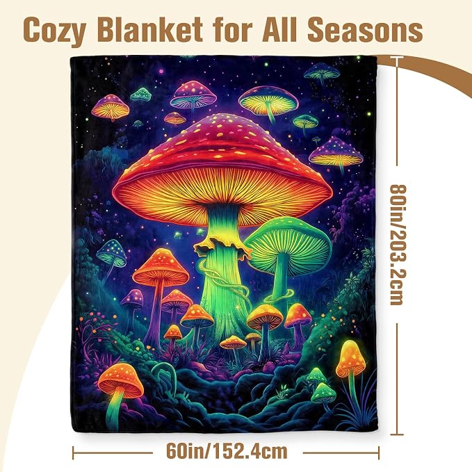 Mushroom Blanket Gifts For Women Girls Mushroom Blanket for Kids Plant Throw Blankets Decor for Home Office for Boys Men Unique Blankets Gift Ideas for Plant Lovers Christmas and Birthday(60X80 Inch)