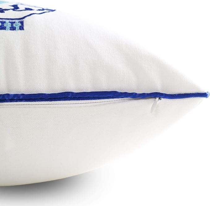 Embroidery Throw Pillow Covers 18x18 Home Décor Floor Pillows Cover for Couch 100% Cotton Cushion Cover 45x45cm Decorative Pillowcase, Chinese Blue and White Porcelain Bottles, 4 Pieces