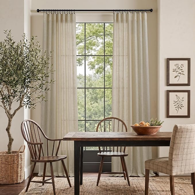 Modern Farmhouse Linen Curtains 80 Inches Long 2 Panel Set Taupe Semi Sheer Back Tab Pleated Bedroom Living Room Drapes Neutral Rustic Decor 80 Inch Curtains for Dining Room Doorway Closet Door Cabin
