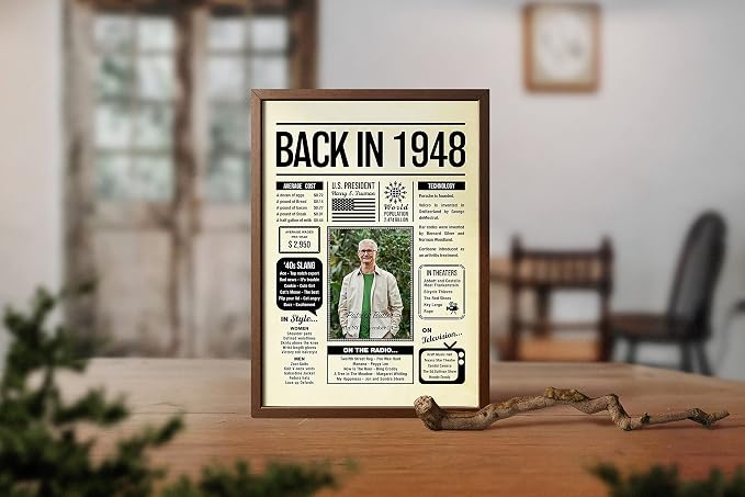 Personalized 77 year old birthday gifts - Back in 1948 Poster - Centerpiece Table Decorations 77th Birthday Party - Custom Born in 1948 Newspaper Vintage Poster for Men, Women