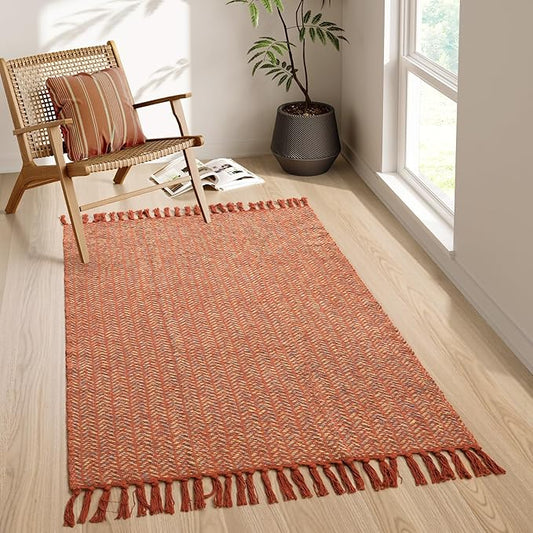 Lahome Boho Bathroom Rugs, 3x5 Fall Washable Area Rug for Kitchen Bedroom | Woven Cotton Indoor Door Mat for Entryway with Tassels, Farmhouse Decor Non Shedding Lightweight Floor Carpet for Office Dorm