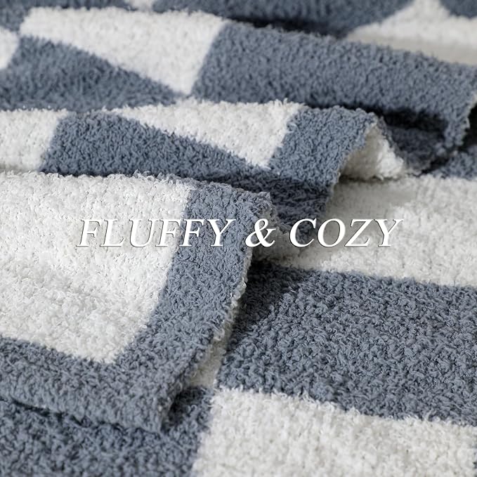 bearberry Soft Plush Throw Blanket for Couch, Cozy Warm & Lightweight | Knitted Fluffy Checkered Comfort Home Decor Gift for Women Mom Her, Sofa Chair Bed, 60x80in, Charcoal Grey