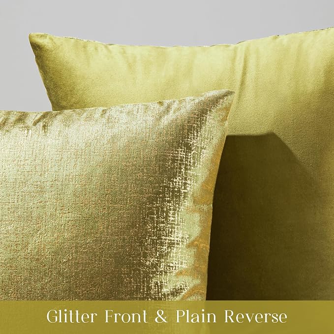 Phantoscope Pack of 2 Sparkling Velvet Decorative Solid Throw Decorative Pillow Cover Soft Gold Glitter Square Cushion Cover Pillowcase for Couch Bed and Chair, Green, 18 x 18 inches, 45 x 45 cm