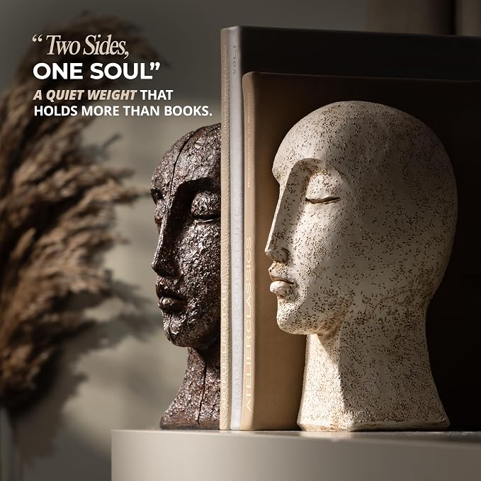 Heavy Duty Bookends for Heavy Books, Book Ends for Shelves, Unique Decorative Book Ends, Aesthetic Bookshelf Decor, Modern Home Decor Sculptural Book Holder/Book Stoppers, The Tranquil Faces