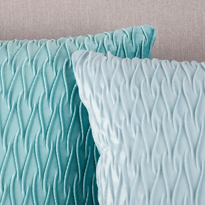 MADIZZ Set of 2 Super Soft Velvet Decorative Throw Pillow Covers 18x18 inch Aqua Square with Texture Luxury Style Cushion Case Pillow Shell for Sofa Bedroom