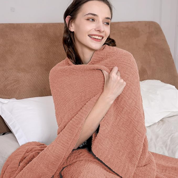 Pink Ultra Soft Knit Throw Blanket for Couch,60"X80" Microfiber Fluffy Cozy Warm Knitted Blankets with Checked Pattern for Sofa Bed