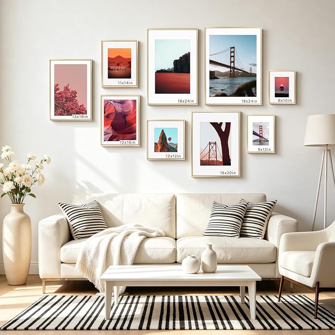 Frametory 9x12 Gold Aluminum Metal Picture Frame Mat for 6x8 Glass