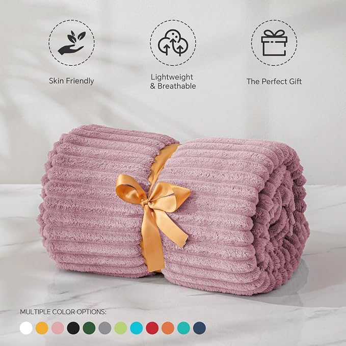 BEDELITE 3D Ribbed Berry Purple Fleece Throw Blanket for Couch, 50x60 Inch | Soft Warm Decorative Fluffy Blanket, Cozy Plush Lightweight Fuzzy Throw Blanket for Bed Sofa Home Room Decor, Gift for Women