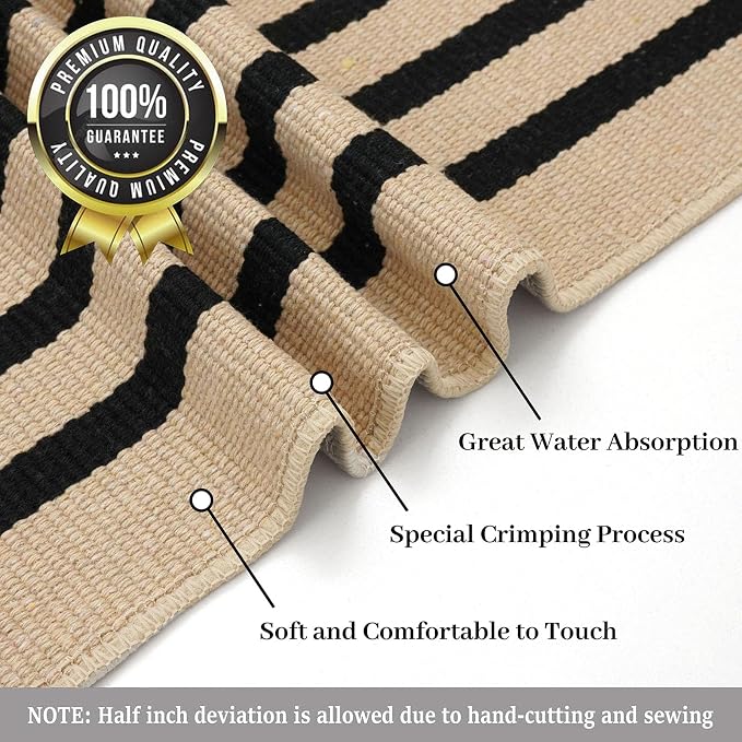KILOCOCO Striped Rug 2.3'x3.6' Indoor Outdoor Rugs Front Door Mat, Brown | Cotton Washable Striped Front Porch Rug, Woven Layered Doormats, Welcome Mat for Entryway, Low Pile Kitchen Rugs