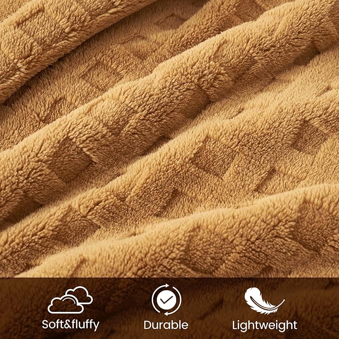 Cozy Bliss Ultrasoft Waffle Throw Blanket, Fluffy Cute Plush Blanket for Couch, Bed, Modern Home Accent, Portable for Picnic or Outdoor, Brown, 50"x60"