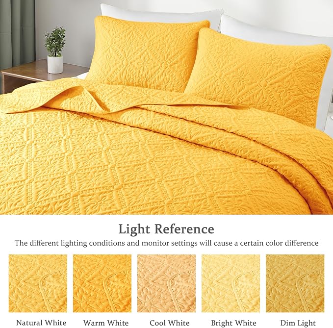 Exclusivo Mezcla Full Queen Quilt Set, Bright Yellow | Lightweight Soft Bedspreads Coverlets, All Season Bedding with 2 Pillow Shams, Modern Style for Bedroom Guest Room
