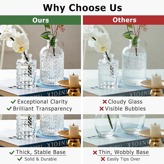 SUPMIND 16Pcs Clear Glass Bud Vase, Small Flower Vase for Centerpieces Bulk | Mini Vintage Vases Set, Cute Vases for Wedding, Home Decor, Table Centerpieces Decoration