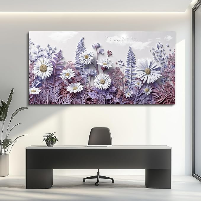 QIYILEXWART Canvas Wall Art For Living Room Large Wall Decor For Office Bedroom Decorations Daisy Fern Landscape Pictures Farmhouse Painting Artwork Room Wall Mural Aesthetic Home Decor 30x60 In