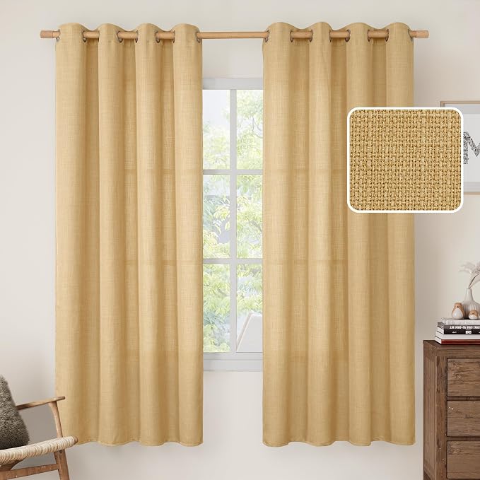 72 inch Long Linen Curtains for Bedroom 2 Panels, Caramel Brown | Light Filtering, Linen Textured, Privacy Protected, Window Treatments, Soft Curtains for Living Room, Grommet, 52 x 72 Inch