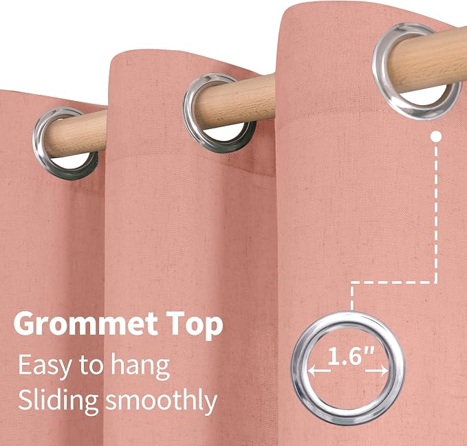 YoungsTex Dusty Rose Pink Linen Curtains 84 Inch Length for Living Room Spring, Blush Peach Semi Sheer Drapes with Grommet Light Filtering for Bedroom, 2 Panels, 52 X 84 Inch