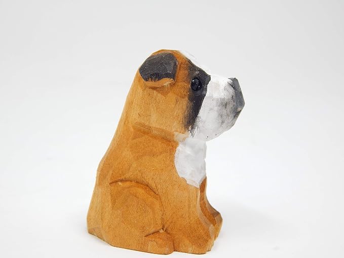 Selsela English Bulldog Wooden Figurine – Hand-Carved Miniature Puppy Dog Statue, Small Pet Canine Sculpture, Handmade Home Decor & Collectible Gift