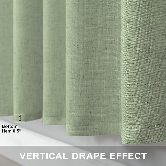 Sage Green Curtains 38 Inch Wide for Bedroom 2 Panels Back Tab Rod Pocket Lightweight Flowy Cotton Textured Semi Sheer Linen Light Green Curtains for Living Room Boho Farmhouse Decor Width 38x84 Long