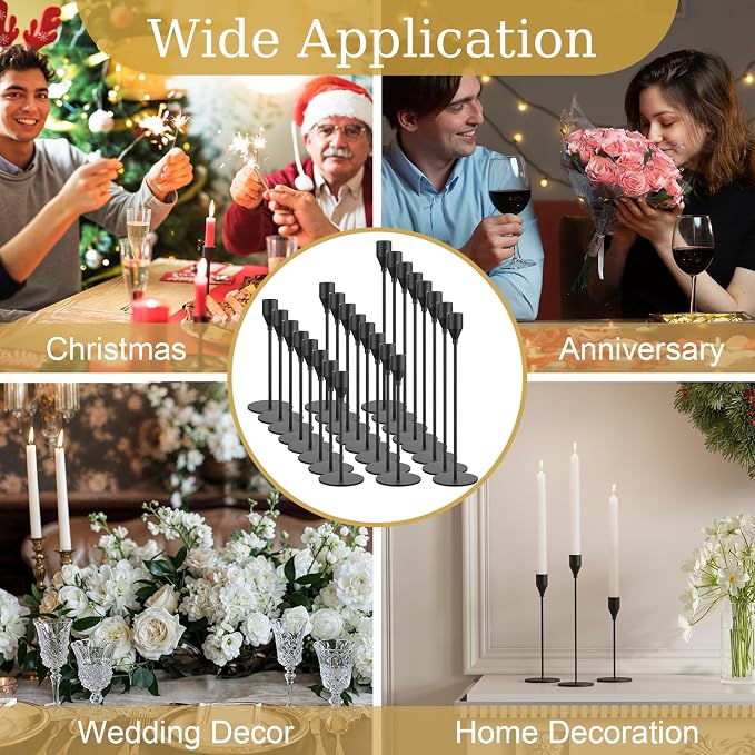 NLBTW Black Taper Candle Holders Set of 24 Candlestick Holders Bulk, Metal Candle Stick Holder Decor for Wedding, Dinning, Xmas Party or Anniversary, Fits 3/4 Inch Thick Candle