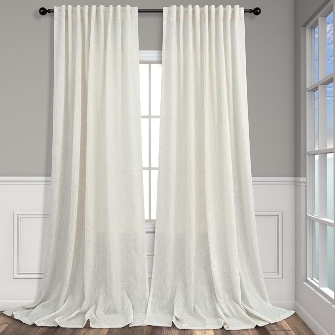 Pitalk 72 Inch Wide by 108 Inch Curtains for Living Room Sliding Glass Door 2 Panel Sets Back Tab Rod Pocket Semi Sheer Linen Drapes for Kids Bedroom Farm House Cottage Core Decor 9 Feet Long 72 x 108