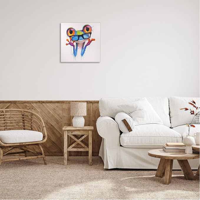 Ypxzzj Colorfull Frog Canvas Wall Art for Bedroom Nursery Kids Room,Cute Animal Frog with Glasses Paintings Pictures for Home Decor,Modern Artworks for Living Room Framed Ready to Hang