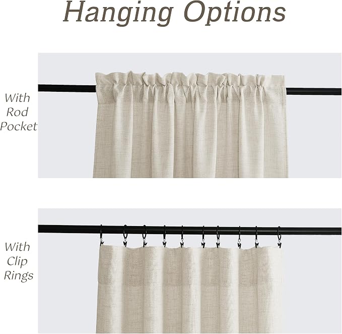 RYB HOME Living Room and Dining Room Curtains 102 inches Long | Light Filtering, Privacy Protection, Weave Textured, Rod Pocket, Cream, W52 x L102, 2 Panels Set