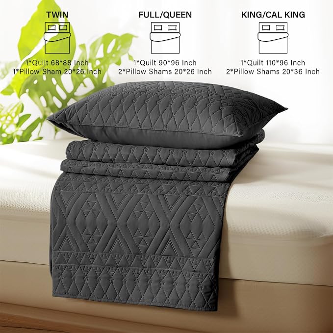 akkialla Twin Size Quilt Bedding Set,Black Lightweight Microfiber Soft Bedspreads,Modern Style Geoetric Pattern Coverlet Set for All Seasons,2 Piece(1 Quilt,1Pillow Sham)