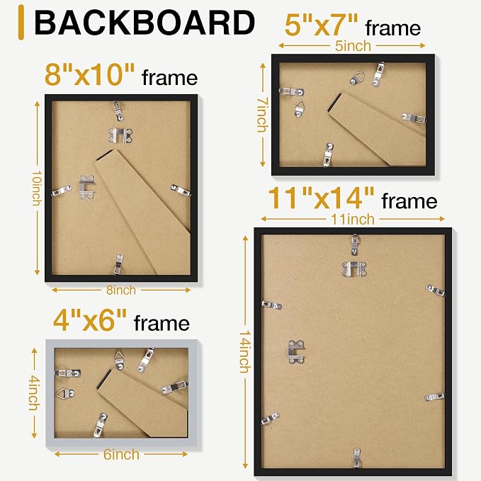 decorUhome 16 Pack Assorted Picture Frame Set for Wall & Tabletop, P0716MT | Black / Brown / Grey, Multi Size Picture Frame Includes Two 11x14 / Two 8x10 / Six 5x7 / Six 4x6 for Family Gallery Wall