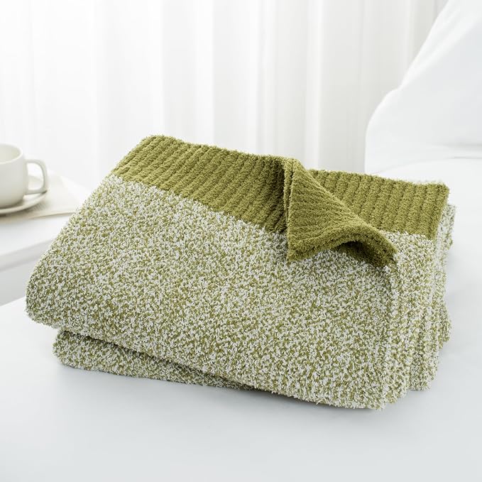 Carriediosa Heather Throw Blanket 60x80, 400GSM Ultra Soft Microfiber | Olive Green, Fuzzy Fluffy Cozy Plush Knit Knitted Throws, Lightweight Cute Preppy Fall Blankets for Couch, Bed