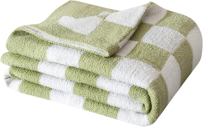 SeaRoomy Fuzzy Checkered Throw Blanket for Bed Decor,Green 90"X90" | Warm,Cozy,Fluffy,Lightweight,Gift for Women Couch Sofa Bed Room Decor